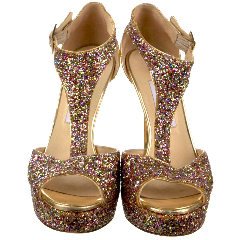 NEW Jimmy Choo Tribe Glitter T-Strap Sandal